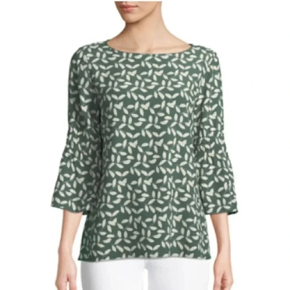 Lafayette 148 Lorelei Mini-Inspired Laurel Blouse. Size S, green and white - Picture 1 of 6